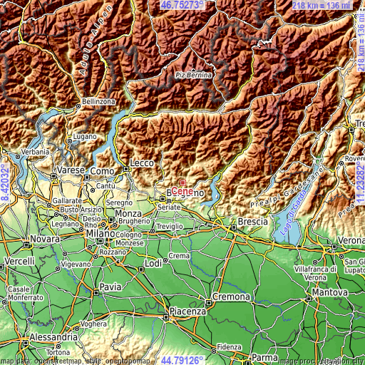 Topographic map of Cene