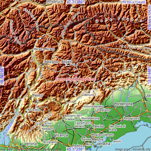 Topographic map of Cencenighe Agordino