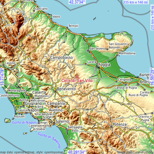 Topographic map of Celle di San Vito