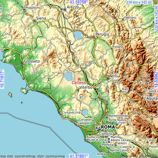 Topographic map of Celleno