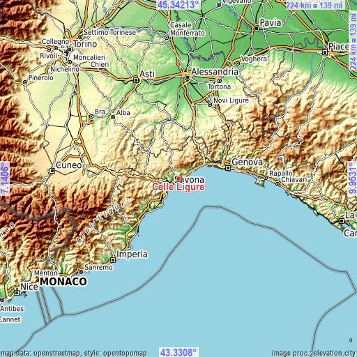 Topographic map of Celle Ligure