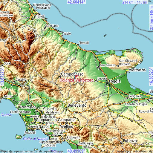 Topographic map of Celenza Valfortore