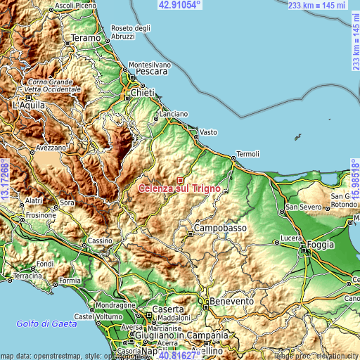 Topographic map of Celenza sul Trigno