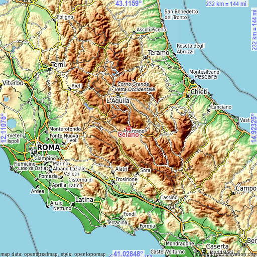 Topographic map of Celano