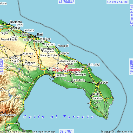 Topographic map of Ceglie Messapica