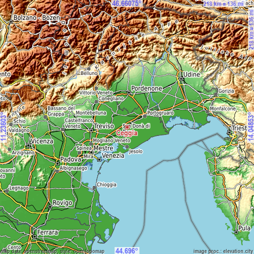 Topographic map of Ceggia