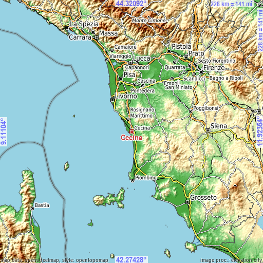Topographic map of Cecina