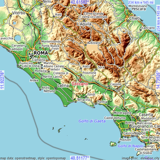 Topographic map of Ceccano