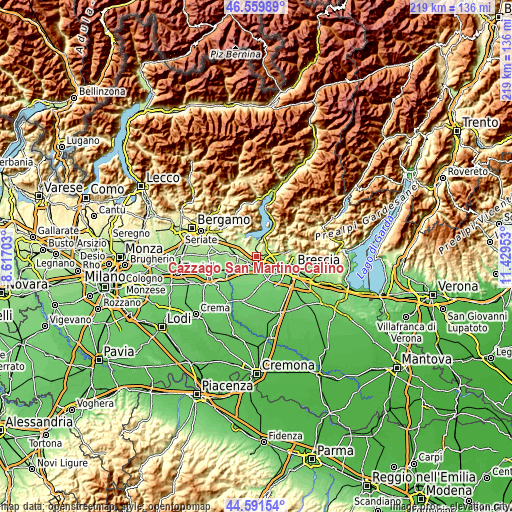 Topographic map of Cazzago San Martino-Calino