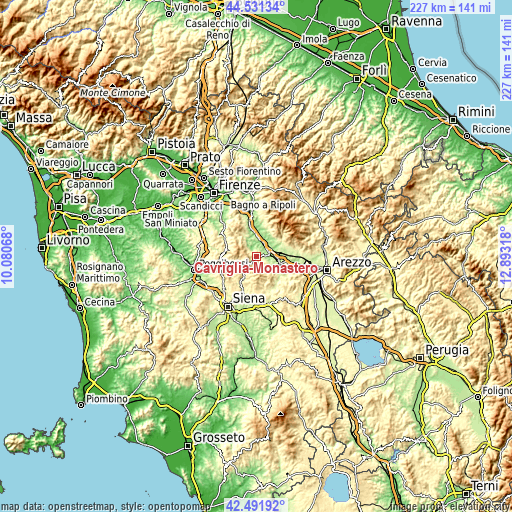 Topographic map of Cavriglia-Monastero