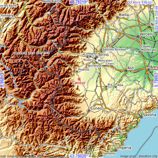 Topographic map of Cavour