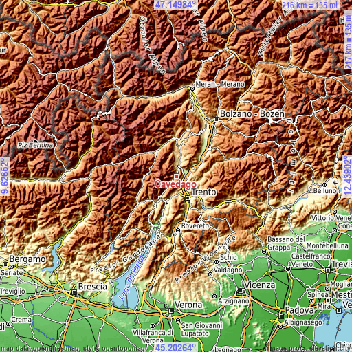 Topographic map of Cavedago