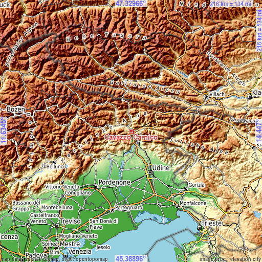 Topographic map of Cavazzo Carnico