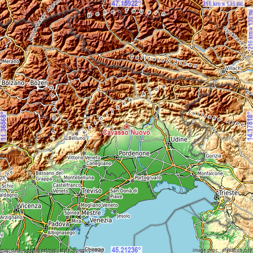 Topographic map of Cavasso Nuovo