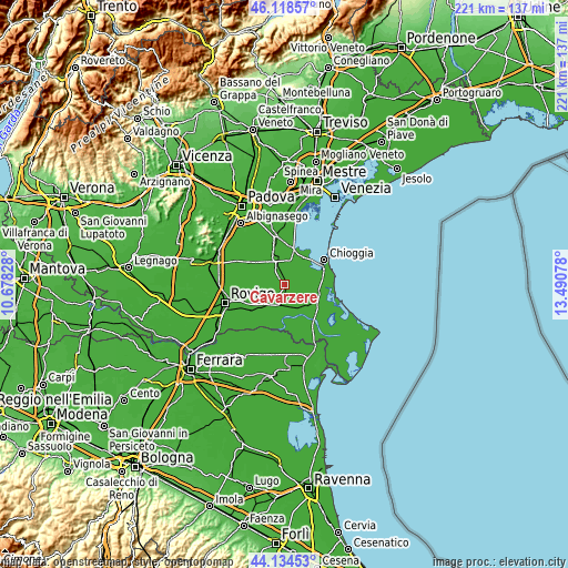 Topographic map of Cavarzere