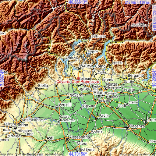 Topographic map of Cavaria Con Premezzo