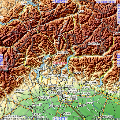 Topographic map of Cavargna