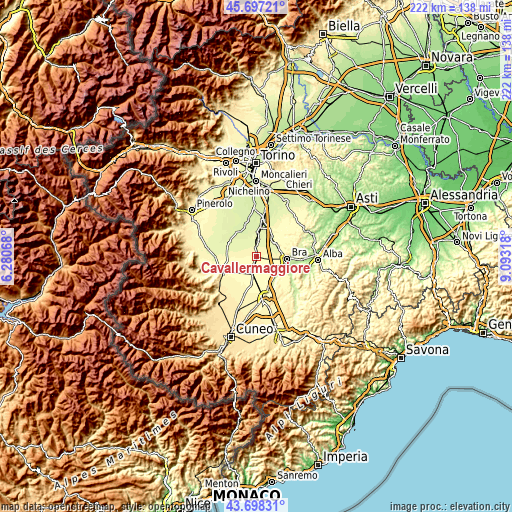 Topographic map of Cavallermaggiore