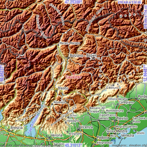 Topographic map of Cavalese