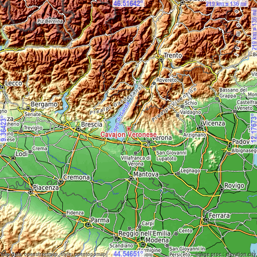 Topographic map of Cavajon Veronese