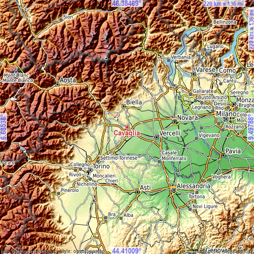 Topographic map of Cavaglià