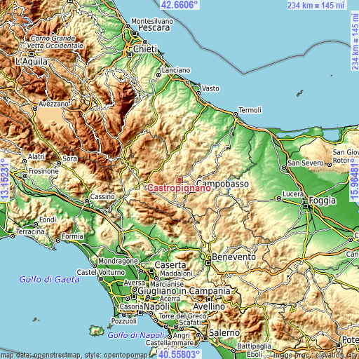 Topographic map of Castropignano