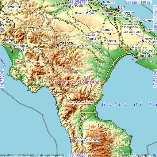 Topographic map of Castronuovo di Sant'Andrea