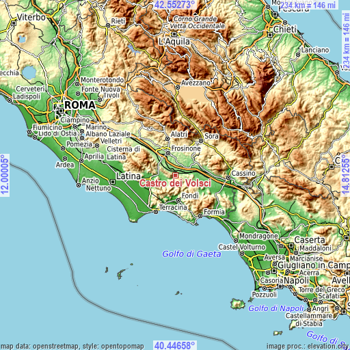 Topographic map of Castro dei Volsci