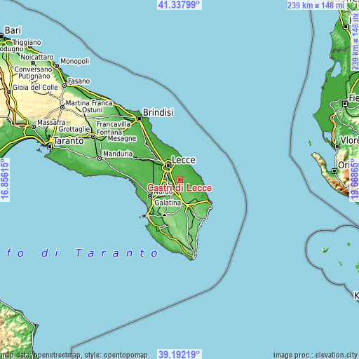 Topographic map of Castri di Lecce