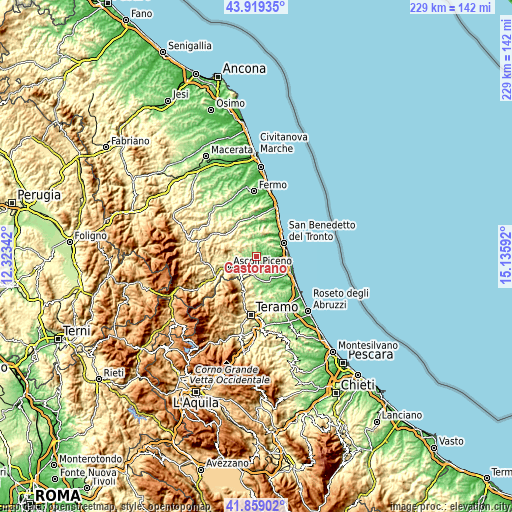 Topographic map of Castorano
