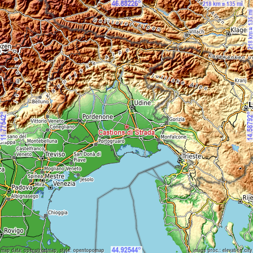 Topographic map of Castions di Strada