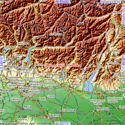 Topographic map of Castione della Presolana