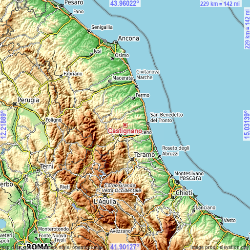 Topographic map of Castignano