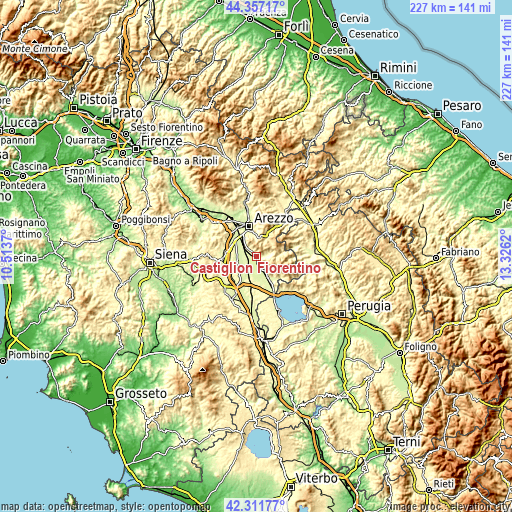 Topographic map of Castiglion Fiorentino