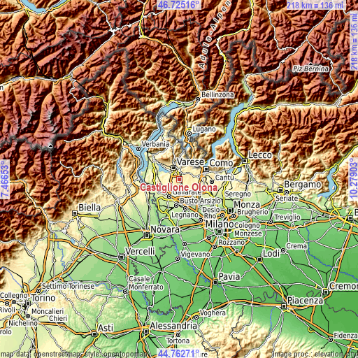 Topographic map of Castiglione Olona