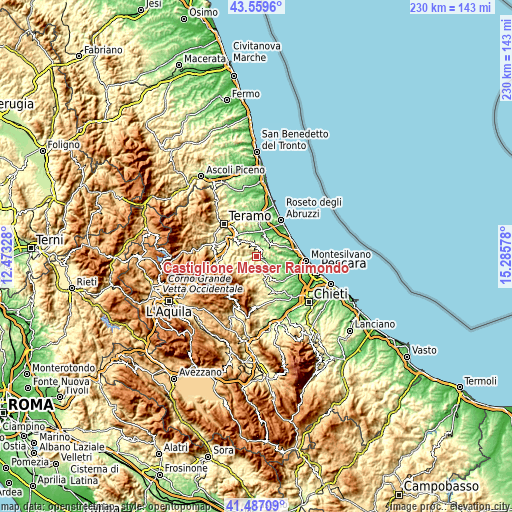 Topographic map of Castiglione Messer Raimondo