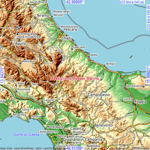 Topographic map of Castiglione Messer Marino