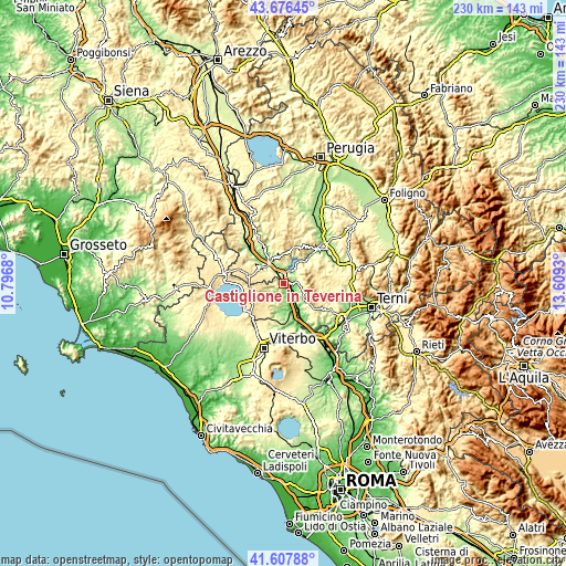 Topographic map of Castiglione in Teverina