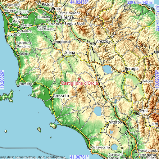 Topographic map of Castiglione d'Orcia