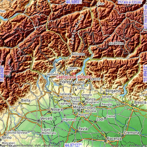 Topographic map of Castiglione d'Intelvi