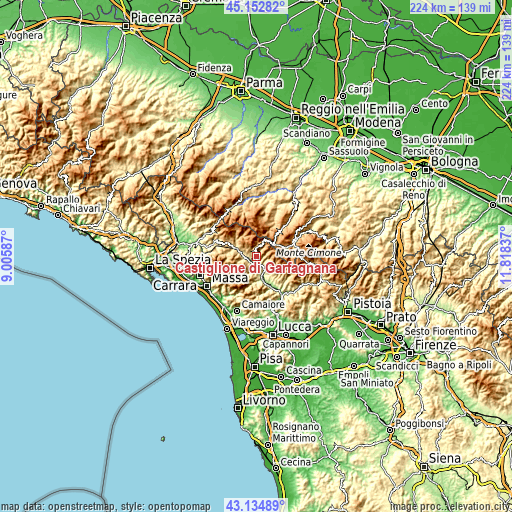 Topographic map of Castiglione di Garfagnana