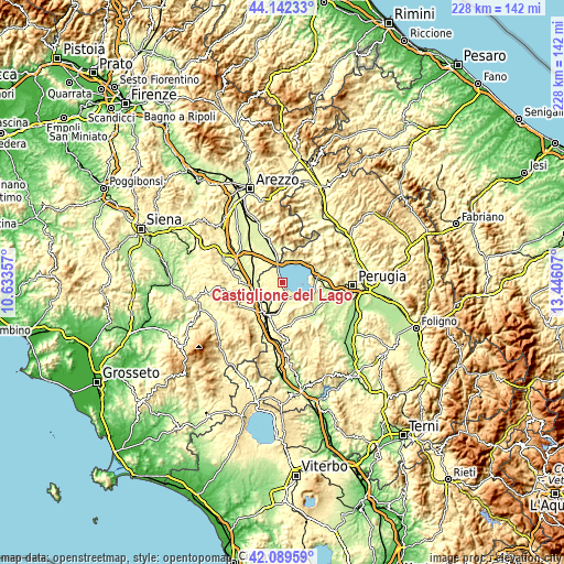 Topographic map of Castiglione del Lago