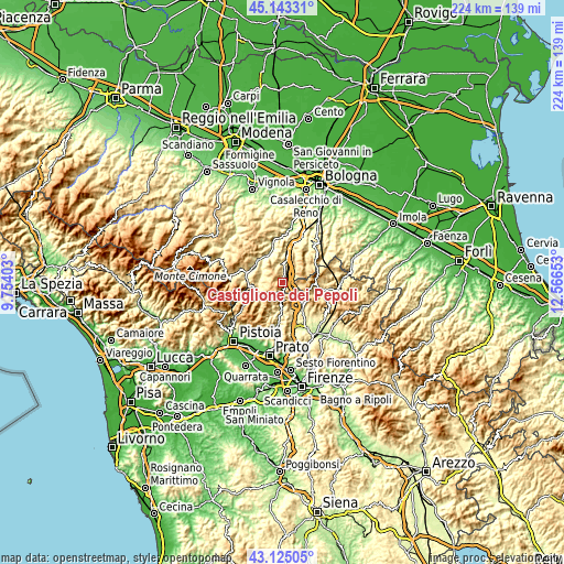 Topographic map of Castiglione dei Pepoli