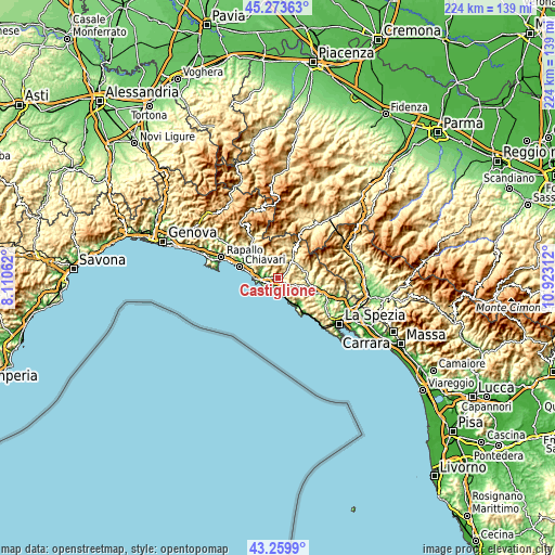 Topographic map of Castiglione