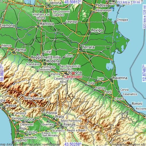 Topographic map of Castenaso