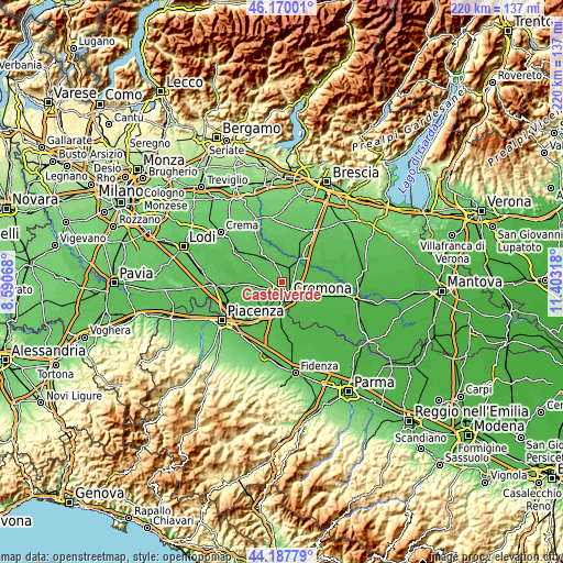 Topographic map of Castelverde