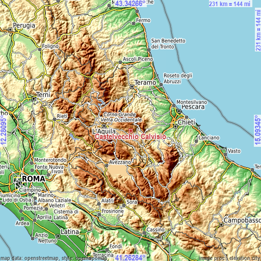 Topographic map of Castelvecchio Calvisio