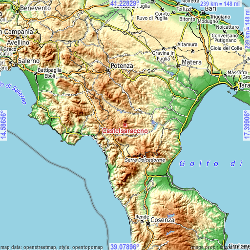 Topographic map of Castelsaraceno