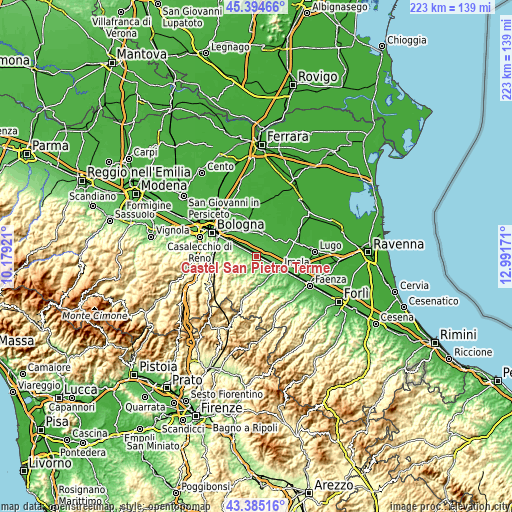 Topographic map of Castel San Pietro Terme