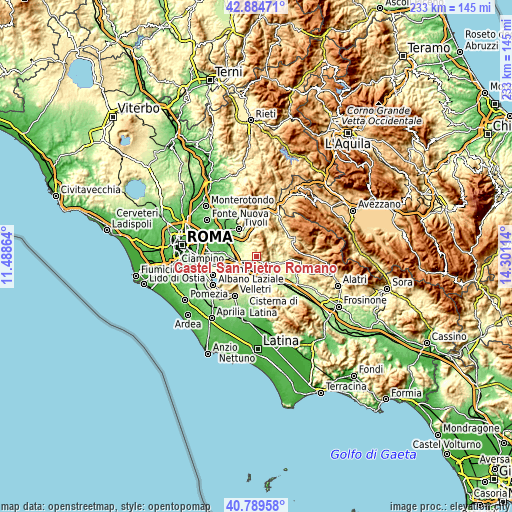 Topographic map of Castel San Pietro Romano